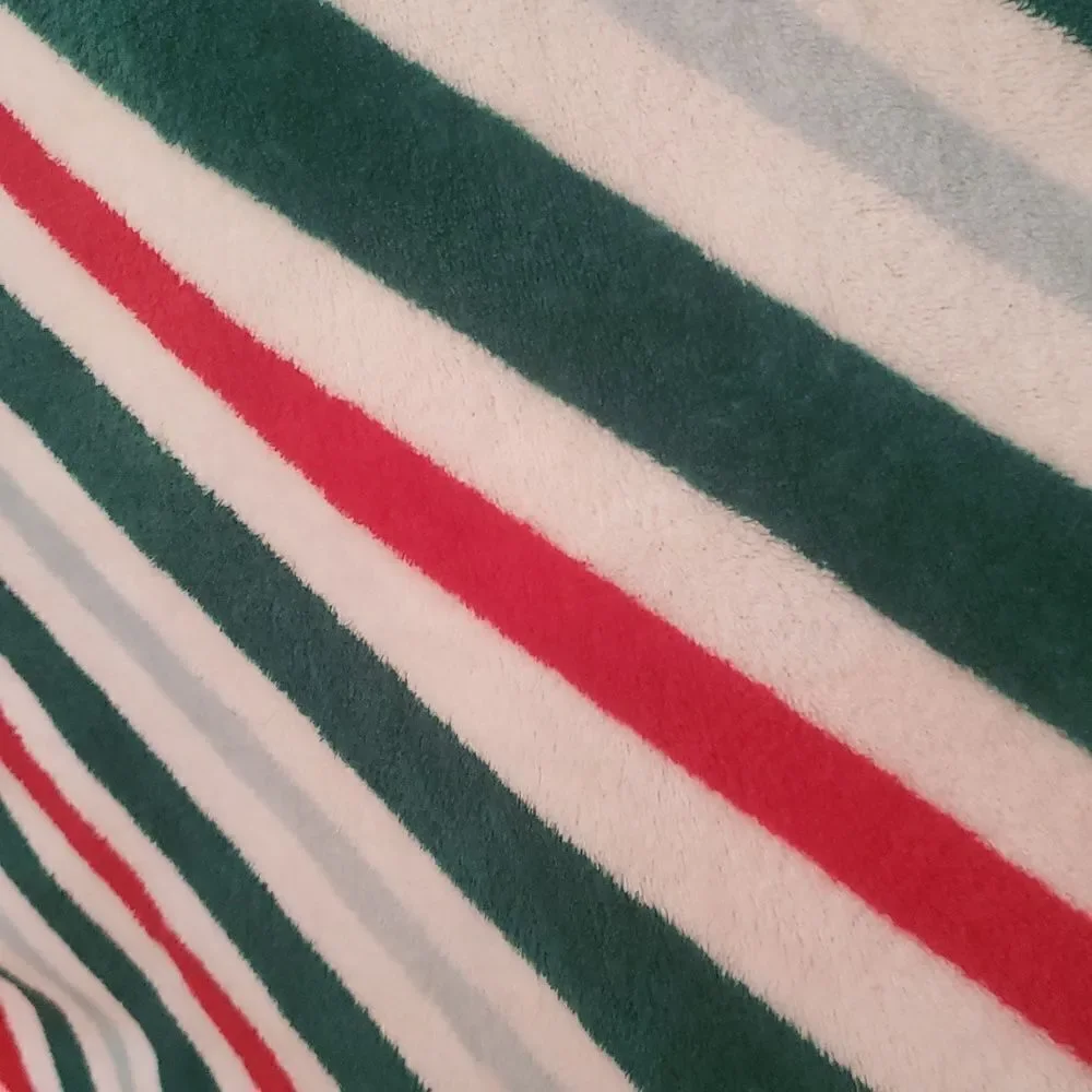 Gently Used Fleece Striped Christmas Blanket Throw Red White Green 48